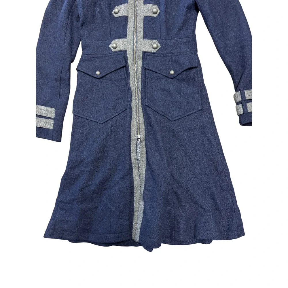 Free People Navy Blue Wool Blend Military Zip Front Coat Size 0